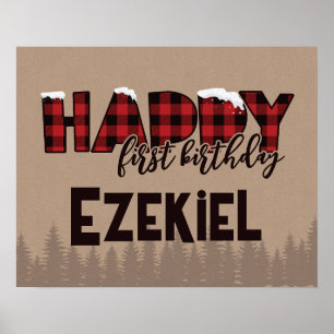 Winter EINderland Büffel Karo Frohen Geburtstag Poster