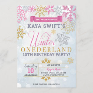 Winter Einladung zum Geburtstag Gold & Rosa