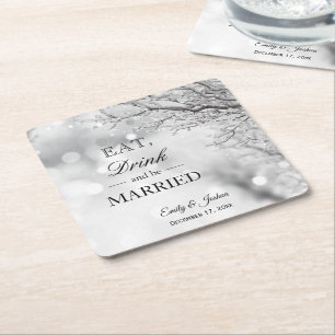 Winter Eis   Iss Trinke Werde Verheiratet Hochzeit Rechteckiger Pappuntersetzer