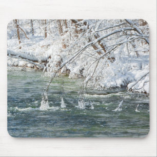 Winter Eis Schnee Bach Baumzweige Natur Mousepad