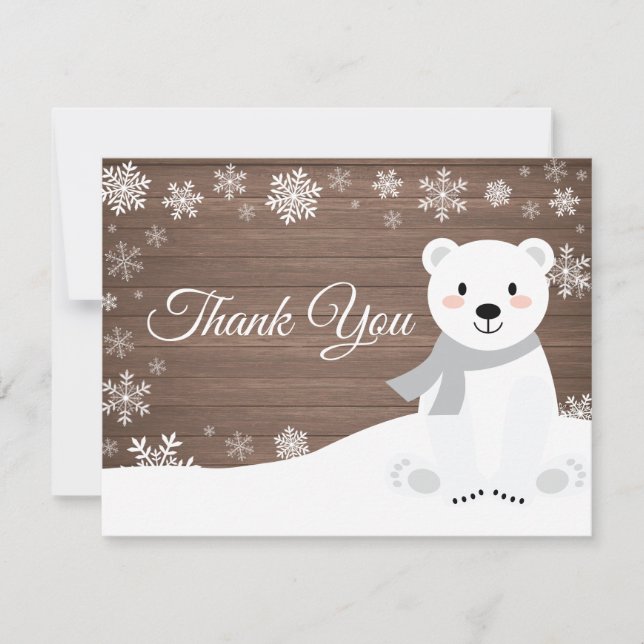 Winter-Eisbär-weiße Schneeflocke danken Ihnen zu Dankeskarte (Vorderseite)