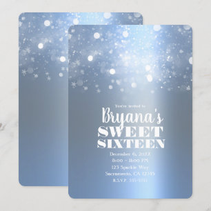 Winter Eisblau Silber Glitzernde Lichter Sweet 16 Einladung