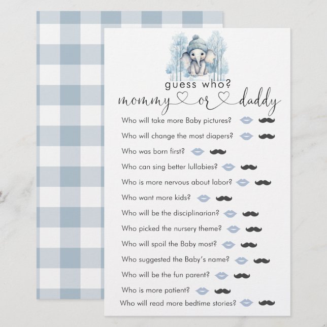 Winter Elefant Boy Baby Dusche "raten Sie, wer" Sp (Vorne/Hinten)