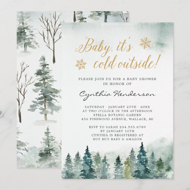 Winter Elegant Baby Dusche Baby Es ist kalt drauße Einladung (Vorne/Hinten)