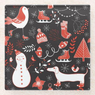 Winter-Elemente: Cute Hand Drawn. Glasuntersetzer