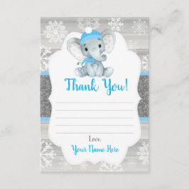 Winter Elephant Blue Boy Danke Card, rustikal Begleitkarte