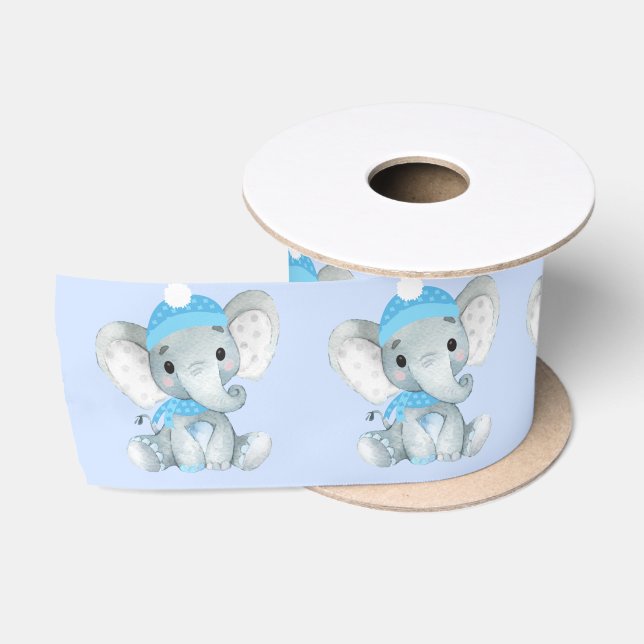 Winter Elephant Blue Boy Satin Ribbon Stuol Bow Satinband (Spule)