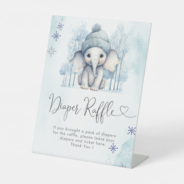 Winter Elephant Boy Babydusche Windelwanne Raffel Sockelschild (Vorderseite)
