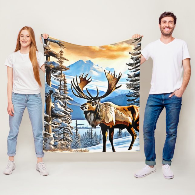 Winter Elk Majestät Design Fleecedecke (Beispiel)