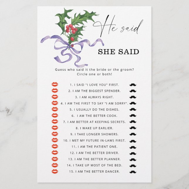 Winter Er sagte, sie habe Brautparty (Vorderseite)