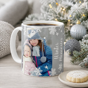 Winter-Erinnerungen Schneeflocken-Foto-Overlay Kaffeetasse
