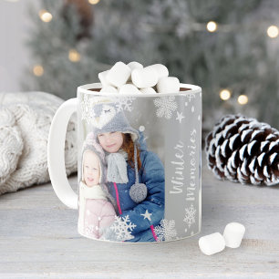 Winter-Erinnerungen Schneeflocken-Foto-Overlay Kaffeetasse