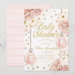 Winter erröten rosa BlumenBabyparty Einladung