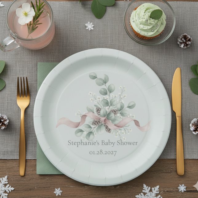 Winter Eucalyptus Baby Shower Pappteller (Baby shower paper plate)
