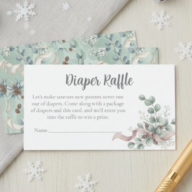 Winter Eucalyptus Diaper Raffle Tickets Begleitkarte (Baby shower diaper raffle card)