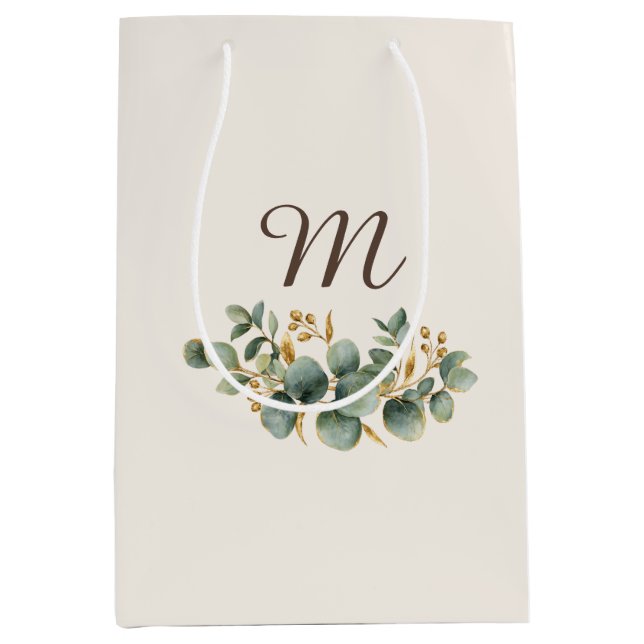 Winter Eucalyptus  Monogram Mittlere Geschenktüte (Vorderseite)