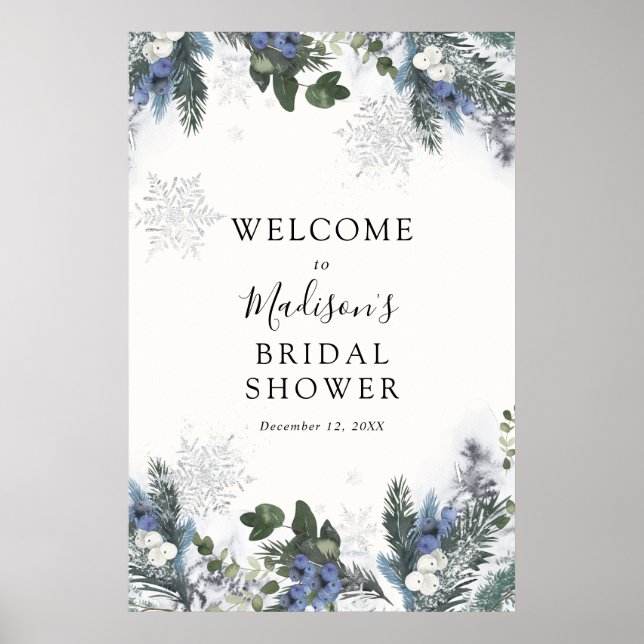 Winter Evergreen Blue Brautparty Willkommenszeiche Poster (Vorne)