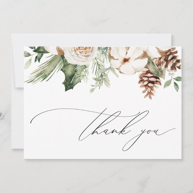 Winter Evergreen Danke Note Card (Vorderseite)