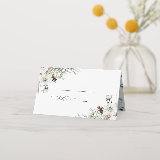 Winter Evergreen Elegantes Brautparty Platzkarte (Vorderseite)
