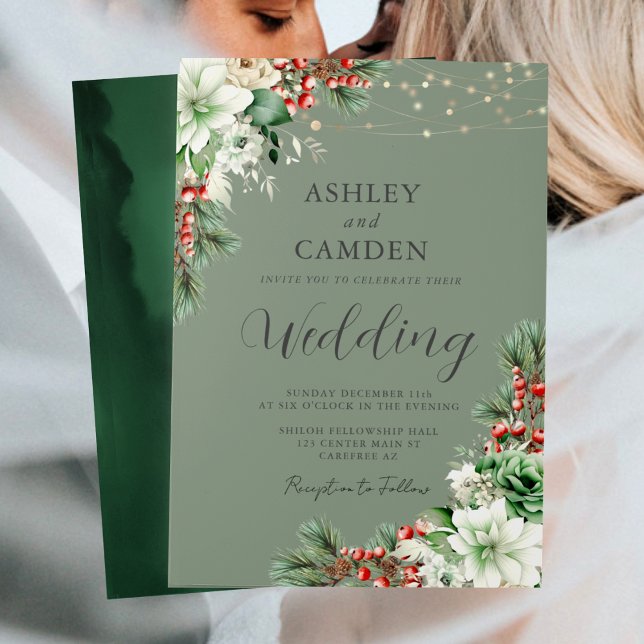 Winter Evergreen Floral Emerald Green Wedding Einladung (Von Creator hochgeladen)
