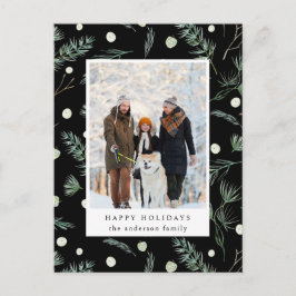 Winter Evergreen Foliage Foto Black Holiday Postkarte