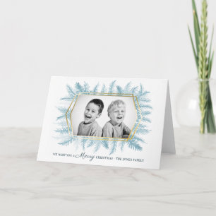 Winter evergreen foliage watercolor blue holiday karte