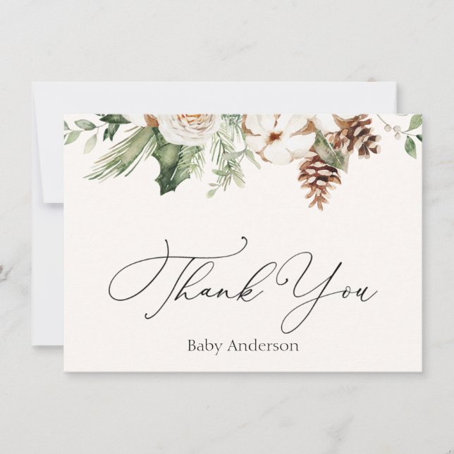 Winter Evergreen Greenery Danke Note Card Mitteilungskarte (Vorderseite)