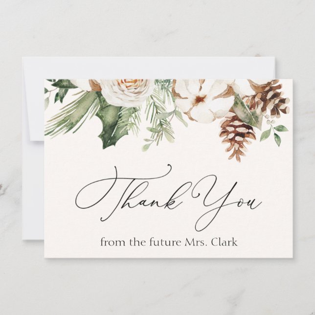 Winter Evergreen Greenery Danke Note Card Mitteilungskarte (Vorderseite)