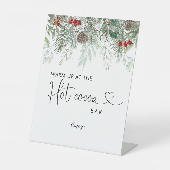 Winter Evergreen Pine Baby Dusche Hot Cocoa Sockelschild (Vorderseite)