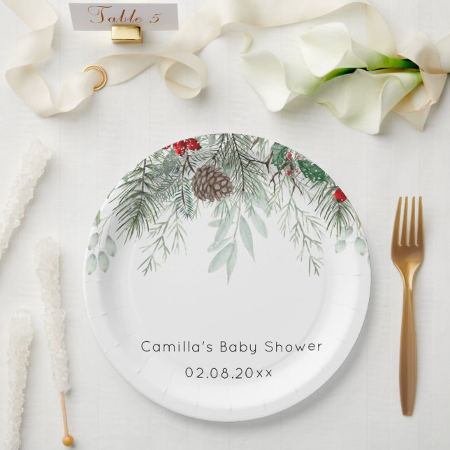 Winter Evergreen Pine Baby Duschpapier Teller (Hochzeit)