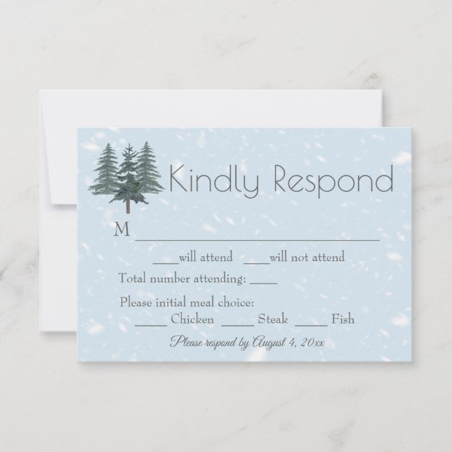 Winter Evergreen Pine Trees Wedding RSVP Karte (Vorderseite)