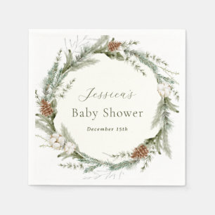 Winter Evergreen und Baumwolle Baby Shower Serviette