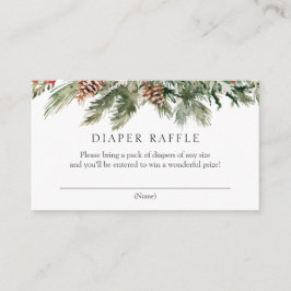 Winter Evergreen und Pinecones Diaper Raffles Begleitkarte