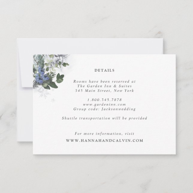 Winter Evergreen Wedding Details Card Einladung (Vorderseite)