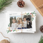 Winter Evergreens, Landschaft Grosses Foto Feiertagskarte<br><div class="desc">Eine perfekte Urlaubskarte mit Ihrem Lieblings-Foto und individuellem Text auf weißem Hintergrund mit Vegenfarben und Beeren. Geben Sie Ihren benutzerdefinierten Text in das Vorlagenformular ein. Verwenden Sie die Option "Weiter anpassen",  um die Schriftart- und Hintergrundfarben zu ändern oder Fotos und Text auf der Kartenrückseite hinzuzufügen.</div>