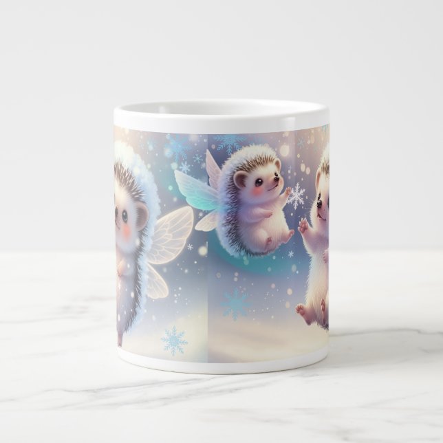 Winter Fairy Hedgehogs Mug – Cute Snowflake  Jumbo-Tasse (Vorderseite)