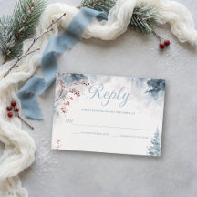 Winter Falling Snow Mountain Trees Elegant Wedding