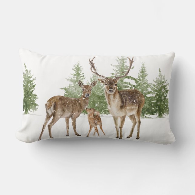 Winter Family Deer Lendenkissen (Vorderseite)