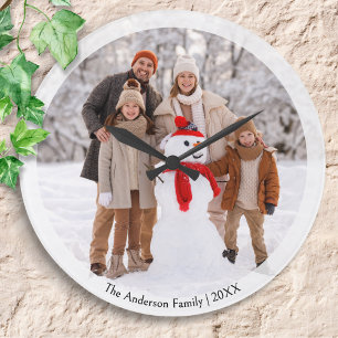 Winter Family Foto Personalisiert Weihnachten Große Wanduhr