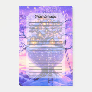 Winter Fantasie Schneebaum Dorf Landschaft Post-it Klebezettel