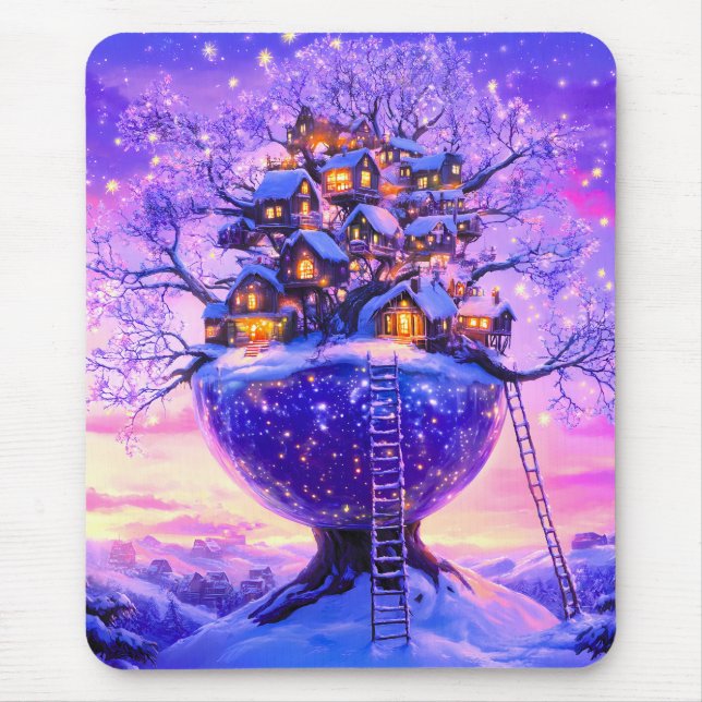 Winter-Fantasie Schneedorflandschaft Mousepad (Vorne)