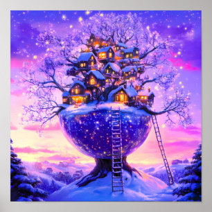 Winter Fantasie Schneedorflandschaft Poster