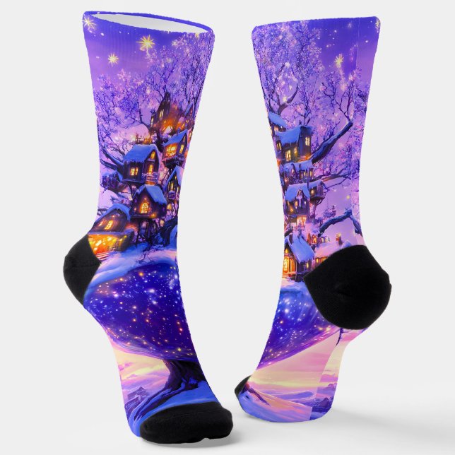 Winter Fantasie Schneedorflandschaft Socken (Gewinkelt)