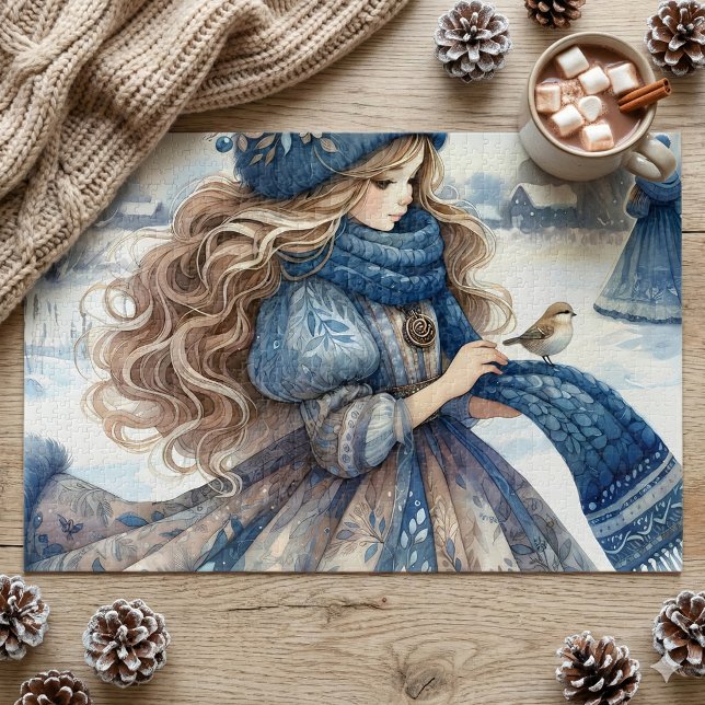 Winter Fantasy Prinzessin in einem schneebedeckten (Winter Fantasy Princess in a Snowy Fairytale Lands Jigsaw Puzzle Mockup A )