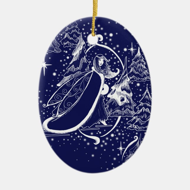 Winter-feenhafte toile Weihnachtsverzierung Keramikornament (Vorne)