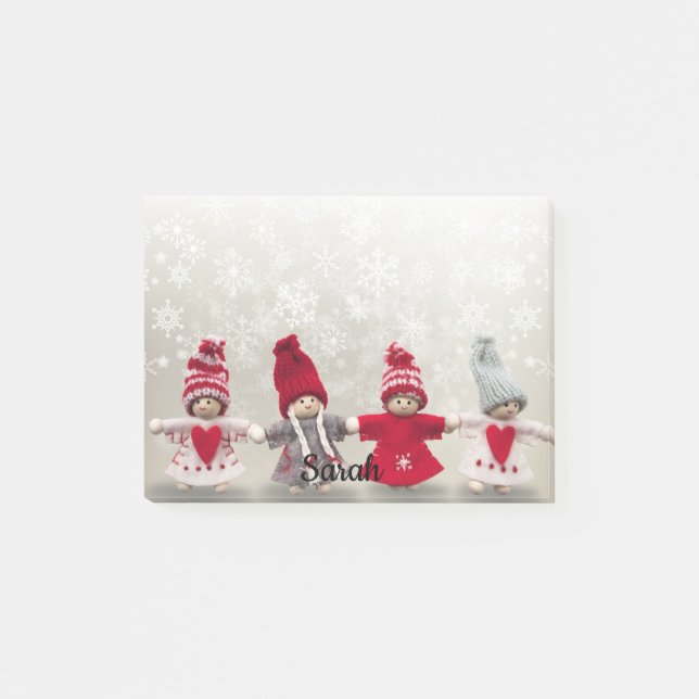 Winter Felt Dolls Schnee Name Niedliches Bürogesch Post-it Klebezettel (Vorderseite)