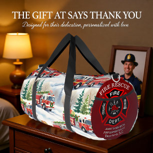Winter-Feuerwehrauto-Feiertags-Personalisierung Duffle Bag
