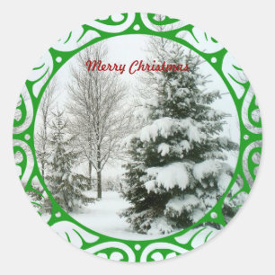 Winter Fir Trees Runder Aufkleber