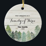 Winter First Christmas as a Family of Three Keramik Ornament<br><div class="desc">Winter First Christmas as a Family of Three Christmas Ornament
Personalized with your own name,  event,  and year!</div>