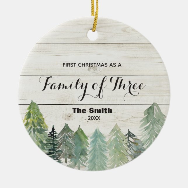 Winter First Christmas as a Family of Three Keramik Ornament (Vorne)